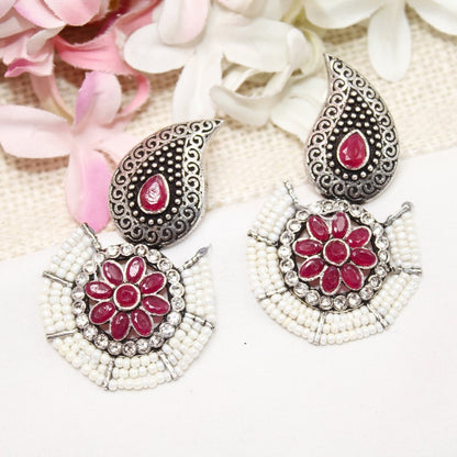 PEARL WITH KUNJ EARRING-MAGENTA
