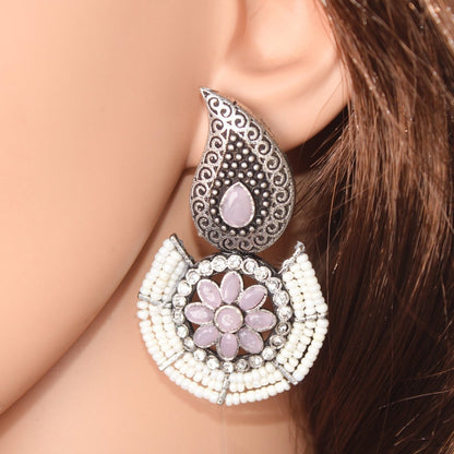 PEARL WITH KUNJ EARRING-PINK