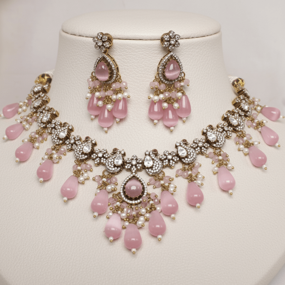 Pink Beaded Antique Necklace Set