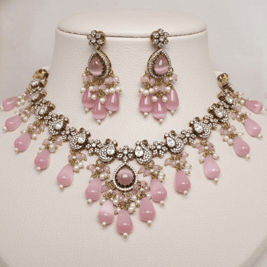 Pink Beaded Antique Necklace Set