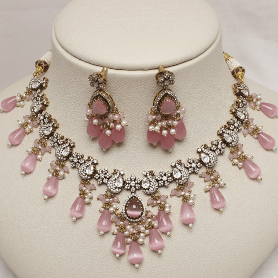Pink Beaded Antique Necklace Set