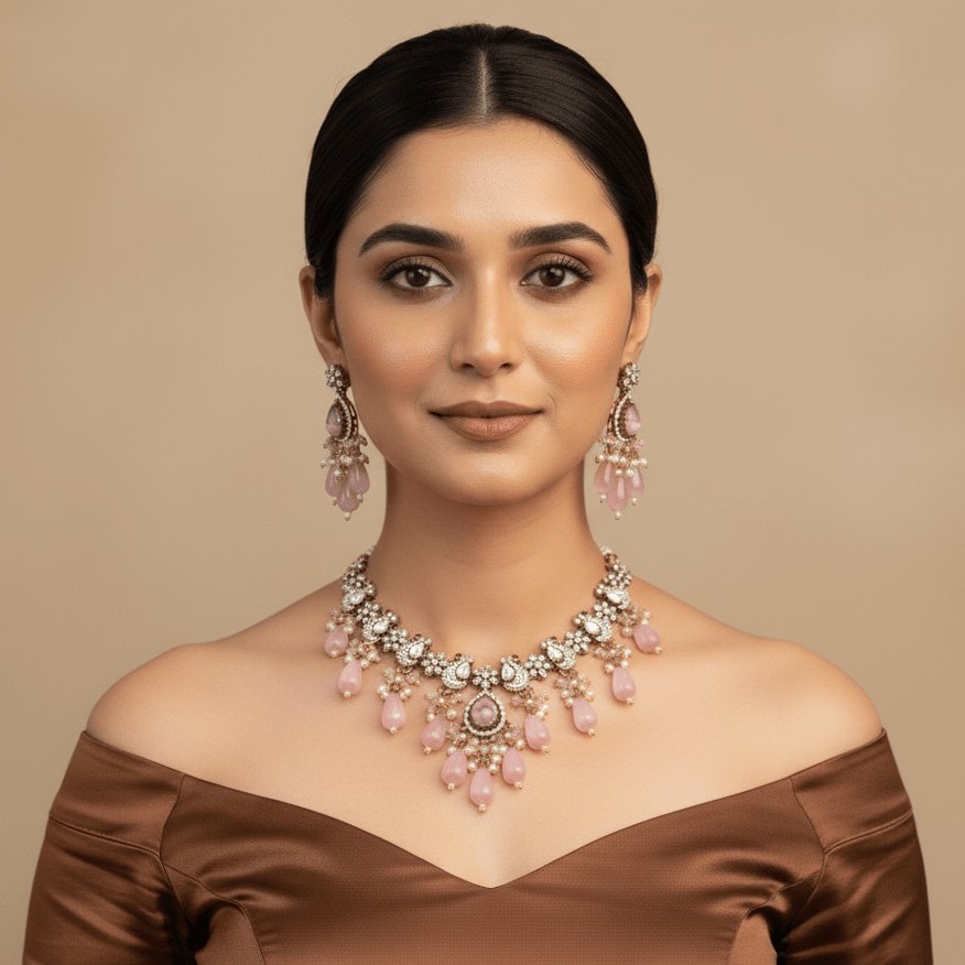 Pink Beaded Antique Necklace Set