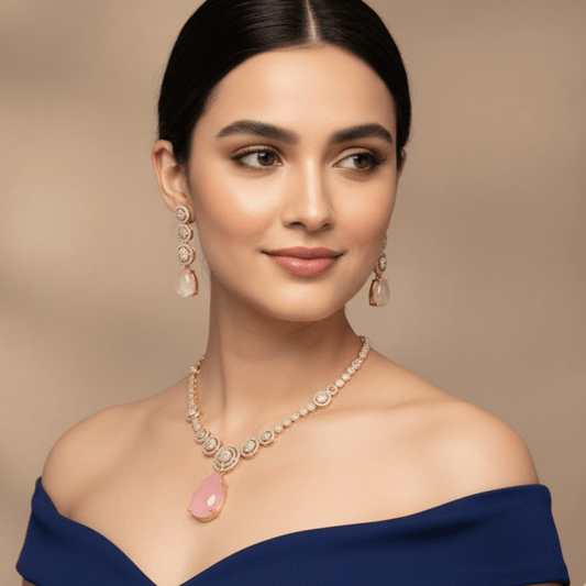 Pink Stone & AD Necklace Set Online | Gold Plated Party Wear Jewelry