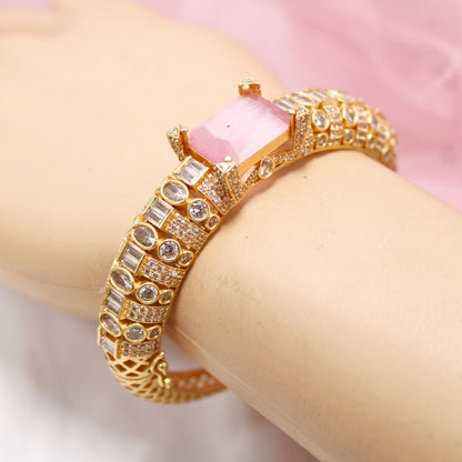 Pink Stone Openable Bracelet – Elegant Gold Finish Kada