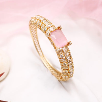 Pink Stone Openable Bracelet – Elegant Gold Finish Kada