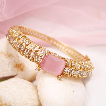 Pink Stone Openable Bracelet – Elegant Gold Finish Kada