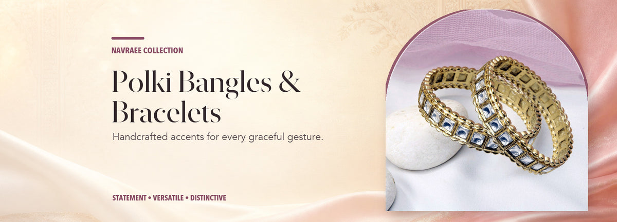 Polki Bangles & Bracelets collection header banner featuring Mirror Polki Stone Bangles Set Of 2 – Gold Plated Traditional Bangles