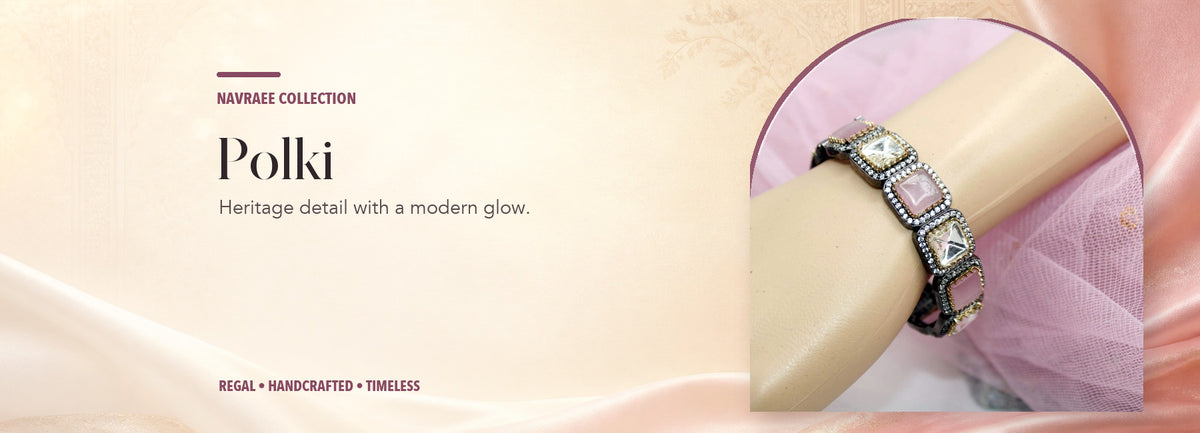 Polki collection header banner featuring Sabyasachi Inspired Kada-Polki Pink