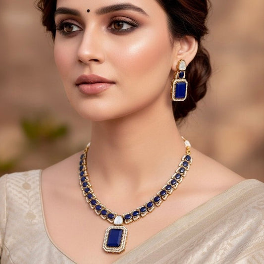 POLKI MOISSANITE MULTI STONE NECKLACE SET