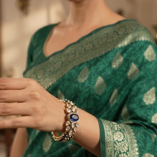 Royal Blue Oval Cabochon Polki Leaf Kada