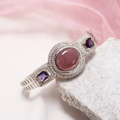 Purple Stone Openable Kada – Silver Finish Luxury Bracelet