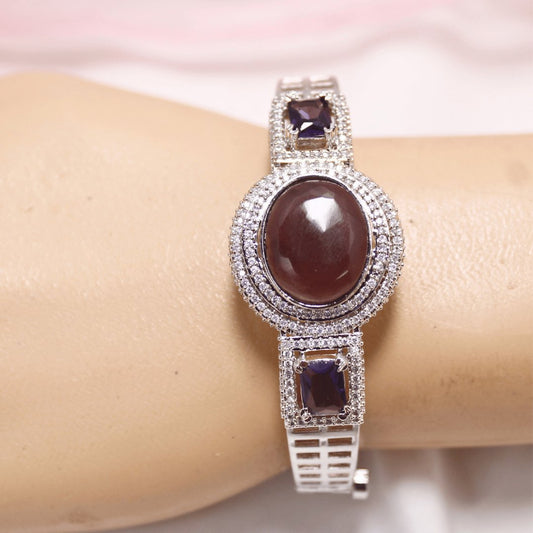 Purple Stone Openable Kada – Silver Finish Luxury Bracelet