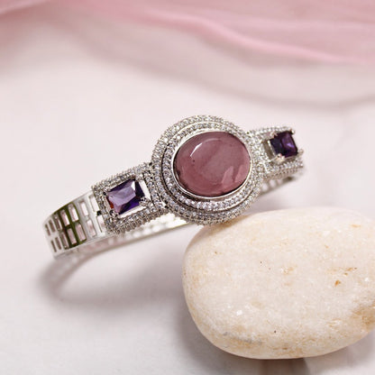 Purple Stone Openable Kada – Silver Finish Luxury Bracelet
