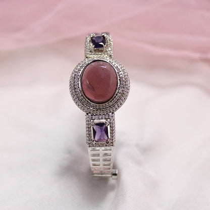 Purple Stone Openable Kada – Silver Finish Luxury Bracelet