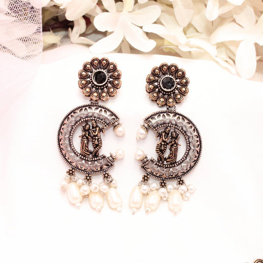 RADHA-KRISHAN DUAL-TONE PENDANT SET- BLACK