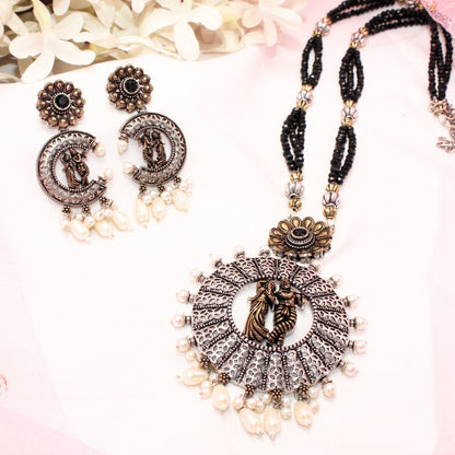 RADHA-KRISHAN DUAL-TONE PENDANT SET- BLACK