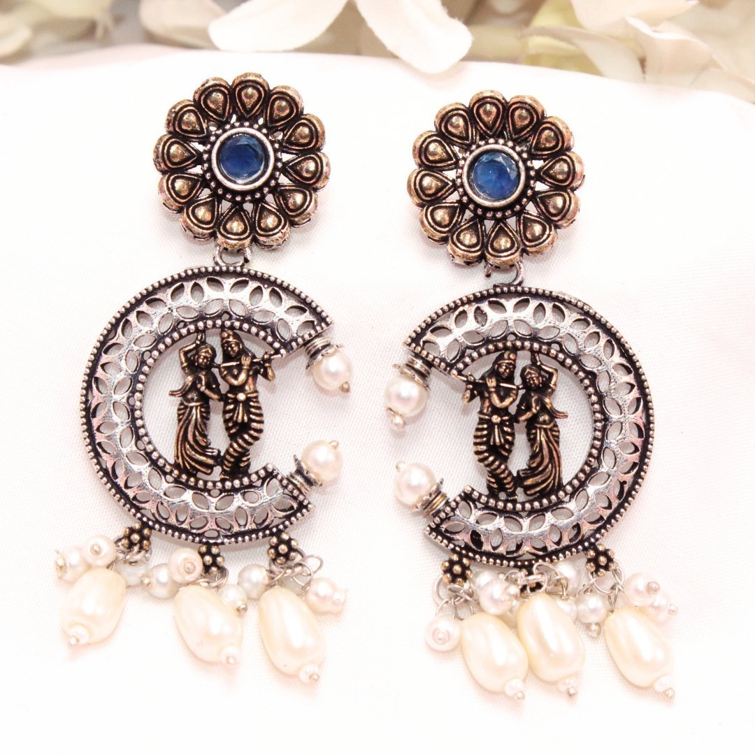 RADHA-KRISHAN DUAL-TONE PENDANT SET- BLUE