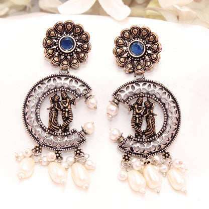 RADHA-KRISHAN DUAL-TONE PENDANT SET- BLUE