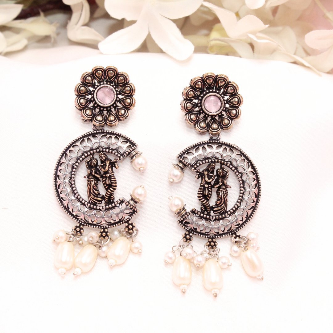 RADHA-KRISHAN DUAL-TONE PENDANT SET- PINK