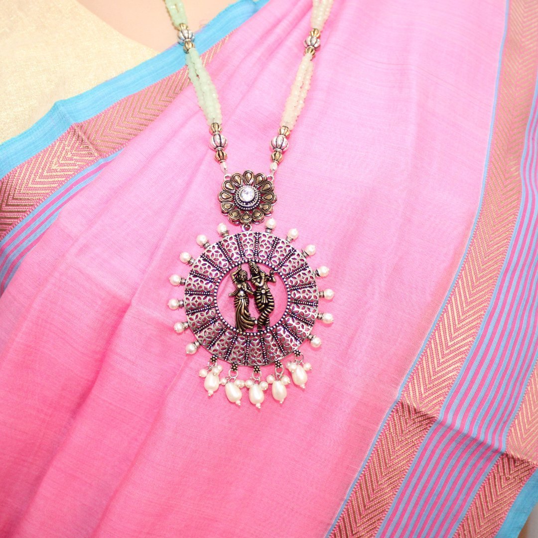 RADHA-KRISHAN DUAL-TONE PENDANT SET-LIGHT GREEN