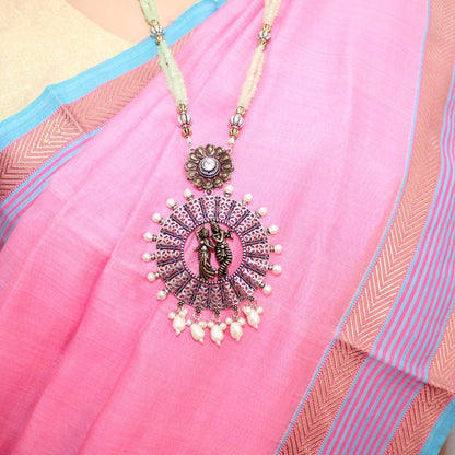 RADHA-KRISHAN DUAL-TONE PENDANT SET-LIGHT GREEN