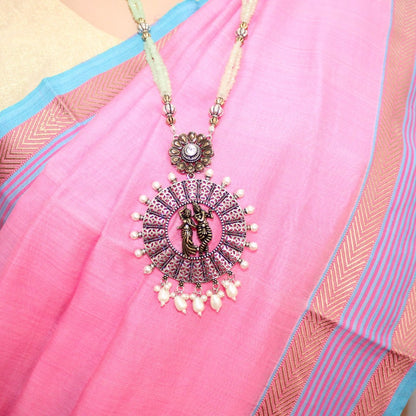 RADHA - KRISHAN DUAL - TONE PENDANT SET - LIGHT GREEN