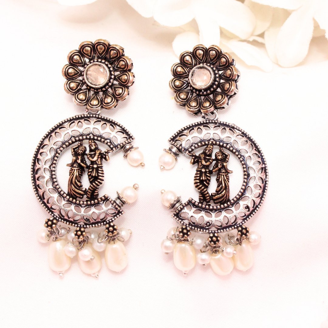 RADHA-KRISHAN DUAL-TONE PENDANT SET-PEACH