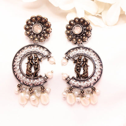 RADHA-KRISHAN DUAL-TONE PENDANT SET-PEACH