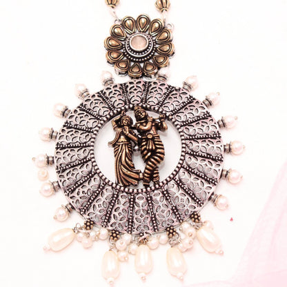 RADHA-KRISHAN DUAL-TONE PENDANT SET-PEACH