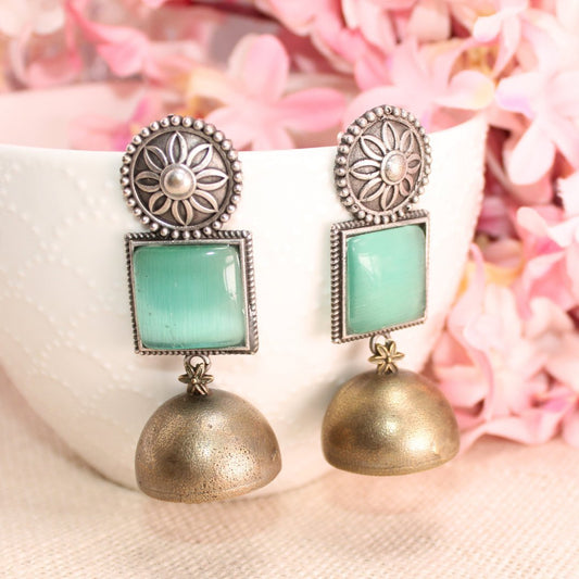 RAJPUTA MONALISA STONE DUAL - TONE JHUMKA - MINT