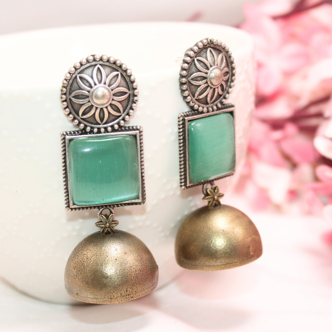 RAJPUTA MONALISA STONE DUAL-TONE JHUMKA-MINT