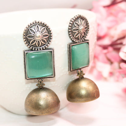 RAJPUTA MONALISA STONE DUAL - TONE JHUMKA - MINT