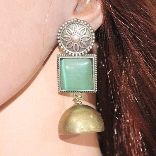 RAJPUTA MONALISA STONE DUAL - TONE JHUMKA - MINT