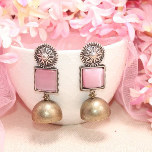 RAJPUTA MONALISA STONE DUAL - TONE JHUMKA - PINK