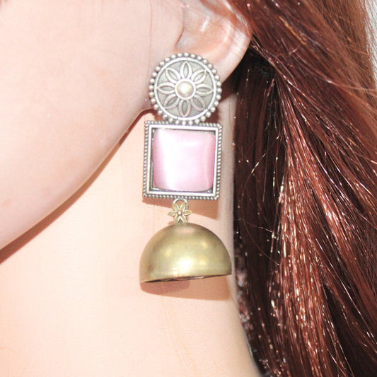 RAJPUTA MONALISA STONE DUAL - TONE JHUMKA - PINK