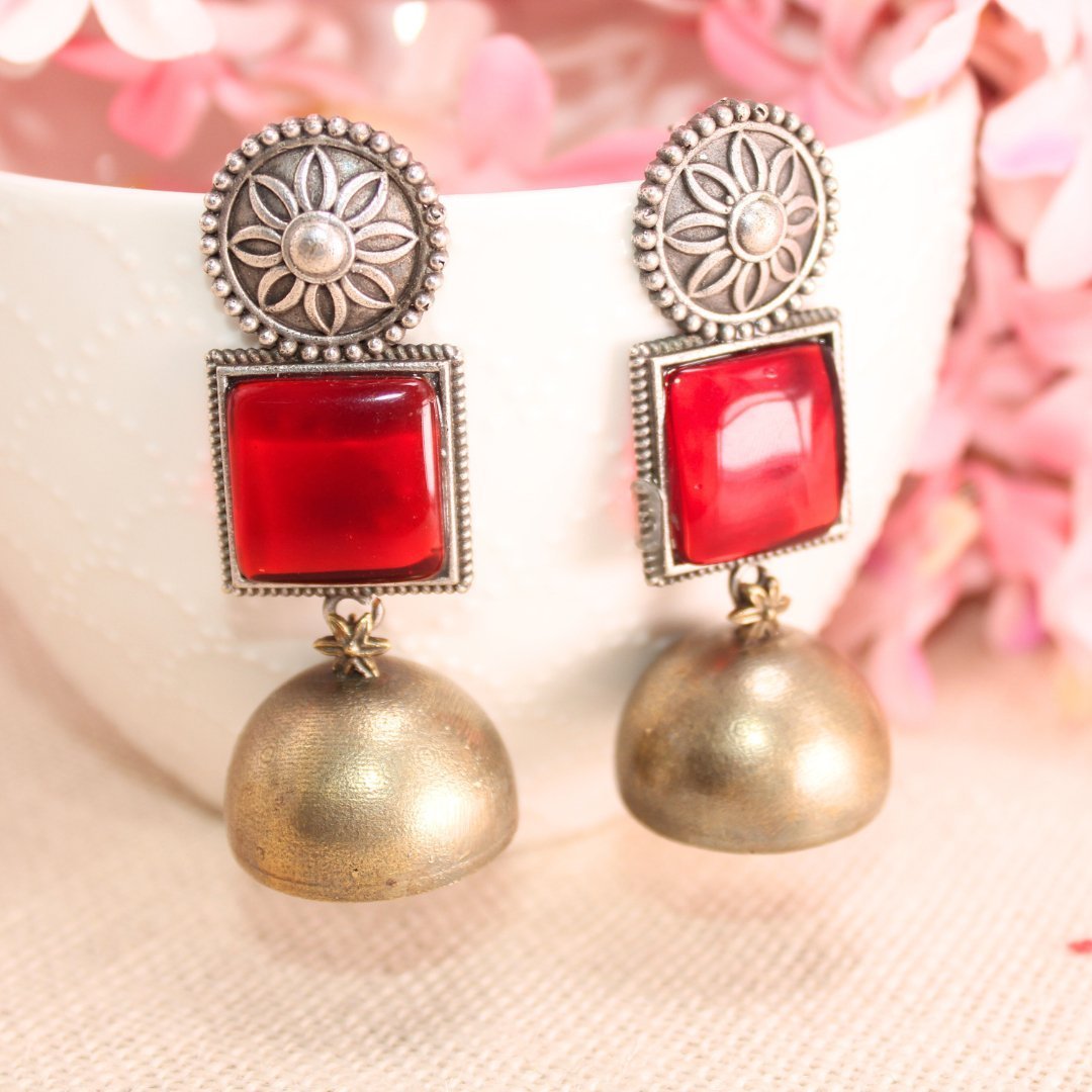 RAJPUTA MONALISA STONE DUAL-TONE JHUMKA-RED