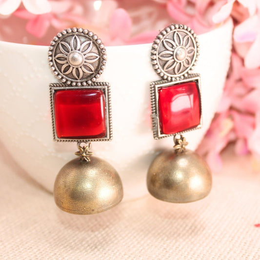 RAJPUTA MONALISA STONE DUAL-TONE JHUMKA-RED