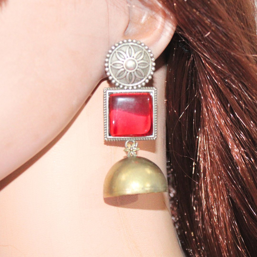 RAJPUTA MONALISA STONE DUAL-TONE JHUMKA-RED