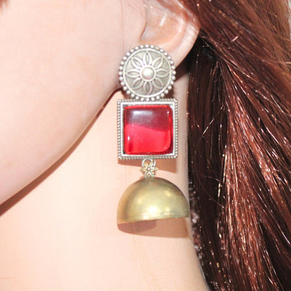 RAJPUTA MONALISA STONE DUAL-TONE JHUMKA-RED