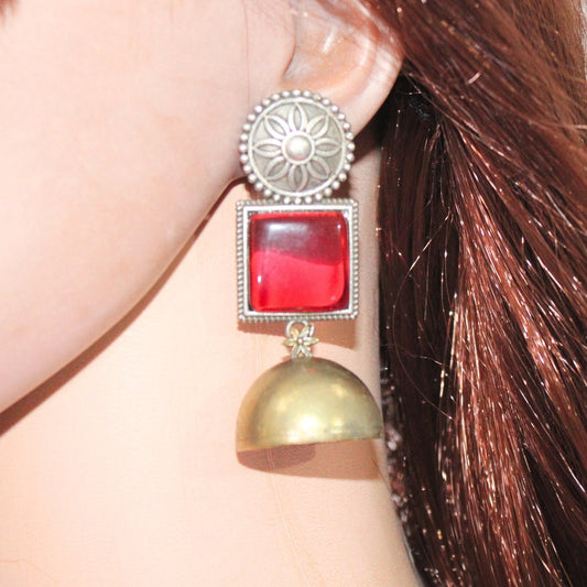RAJPUTA MONALISA STONE DUAL-TONE JHUMKA-RED