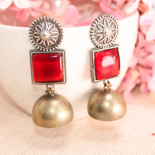 RAJPUTA MONALISA STONE DUAL - TONE JHUMKA - RED