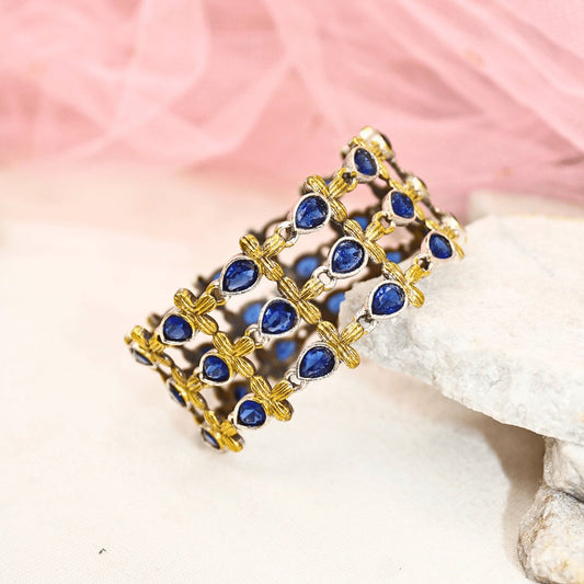 Rajputi Blue Stone Kada – Non-Openable Single Bangle
