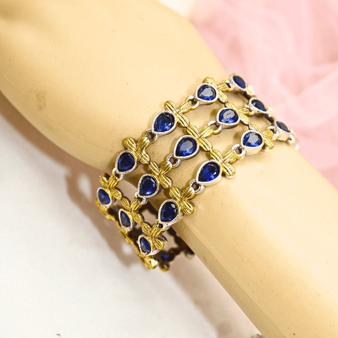 Rajputi Blue Stone Kada – Non-Openable Single Bangle