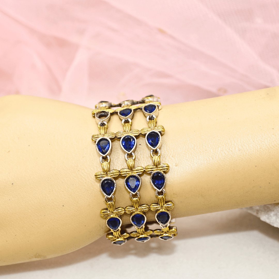 Rajputi Blue Stone Kada – Non-Openable Single Bangle