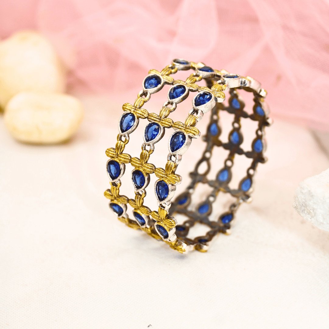 Rajputi Blue Stone Kada – Non-Openable Single Bangle