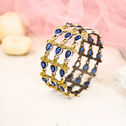 Rajputi Blue Stone Kada – Non-Openable Single Bangle