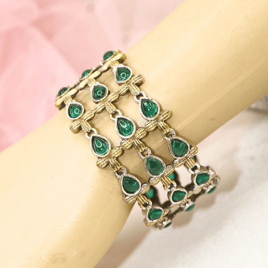 Rajputi Green Stone Kada – Non - Openable Single Bang