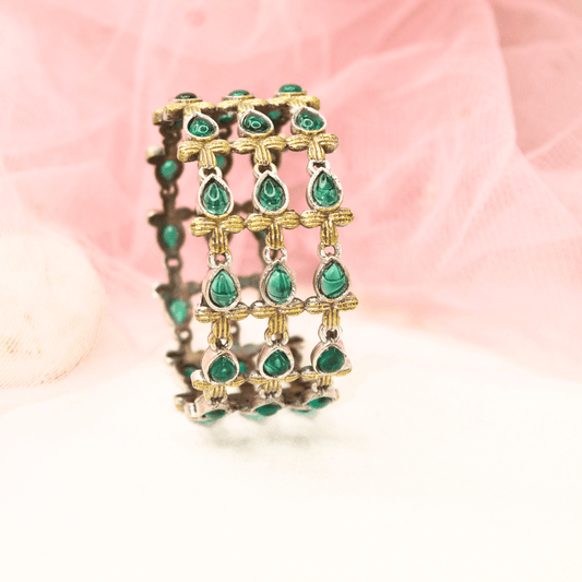 Rajputi Green Stone Kada – Non - Openable Single Bang