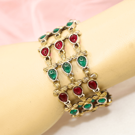 Rajputi Red - Green Stone Kada – Non - Openable Single Bang