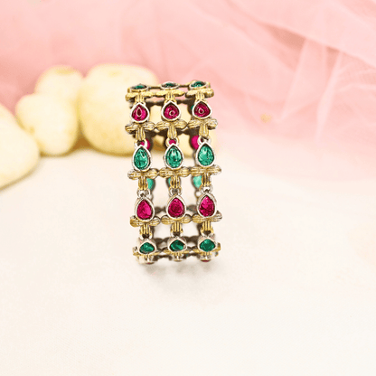 Rajputi Red - Green Stone Kada – Non - Openable Single Bang